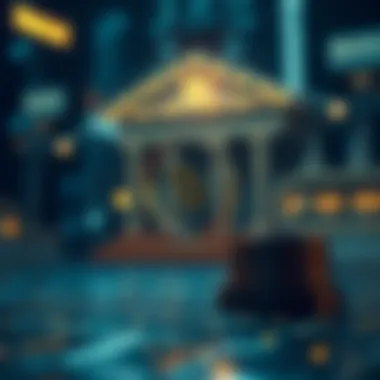 Blockchain and Banking Connection Symbolic representation of blockchain technology and banking connection