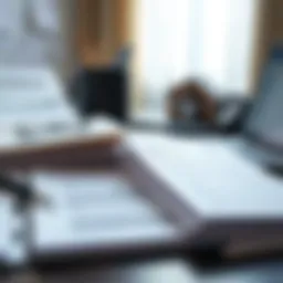 A detailed view of various real estate documents on a desk