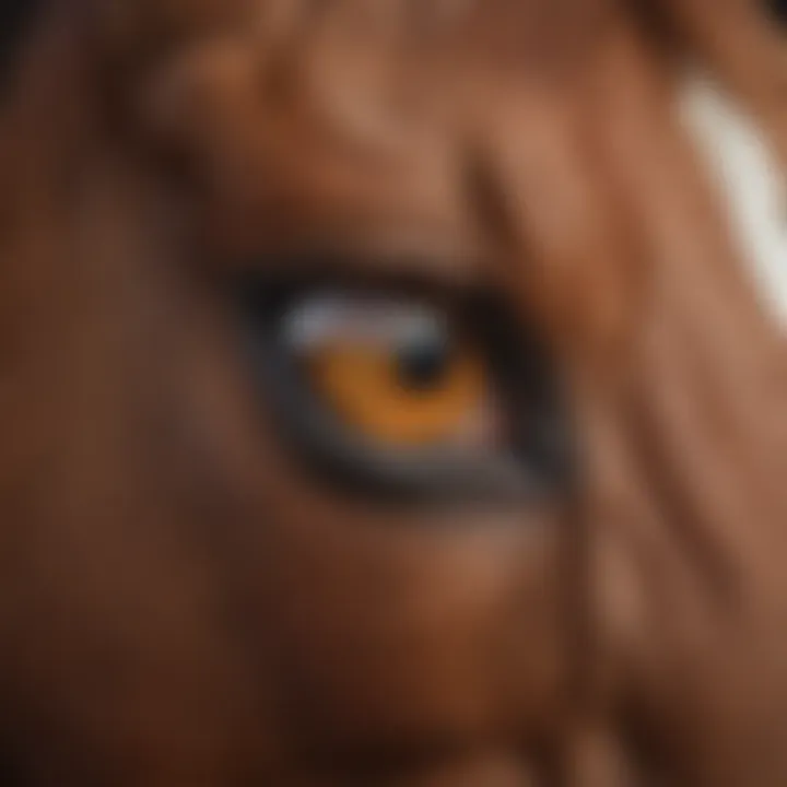 Close-up of a horse's eye reflecting its surroundings