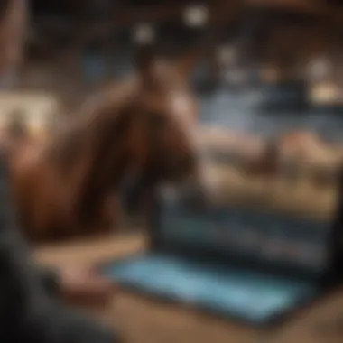 Investor analyzing horse market trends on a digital tablet