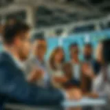 A diverse group of professionals in various industries discussing career opportunities.