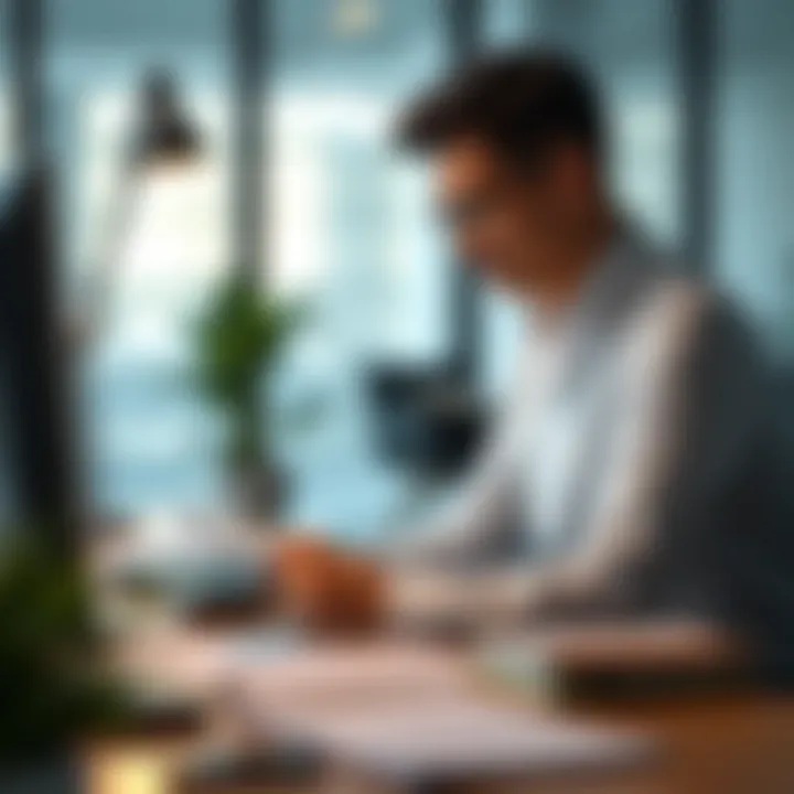 Evaluating Job Offers A professional reviewing job offers and salary potential at a desk.