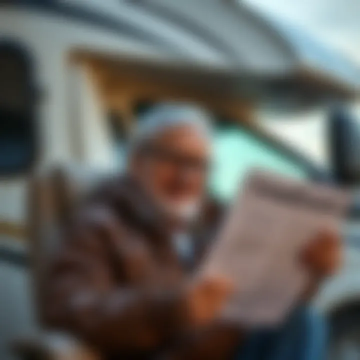 A satisfied RV owner reviewing insurance documents