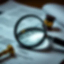 A magnifying glass over legal documents