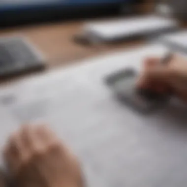 A person analyzing tax forms with a calculator and notes