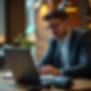 Making Informed Banking Choices An expatriate reviewing banking options with a laptop