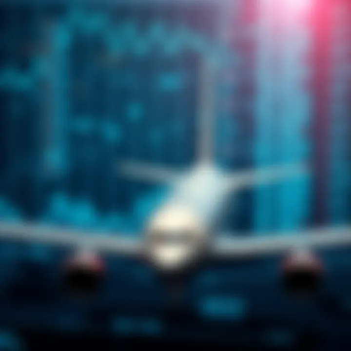 An airplane against a backdrop of digital data and technology.