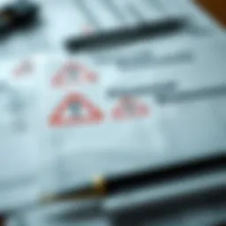Illustration of financial documents with red flags indicating fraud