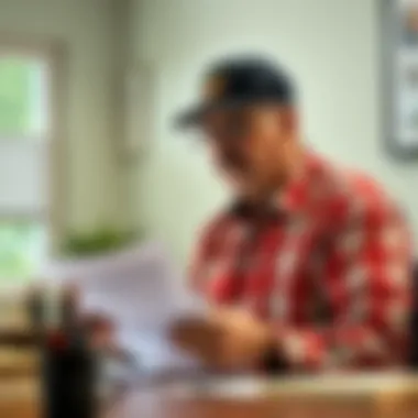 Veteran examining financial documents